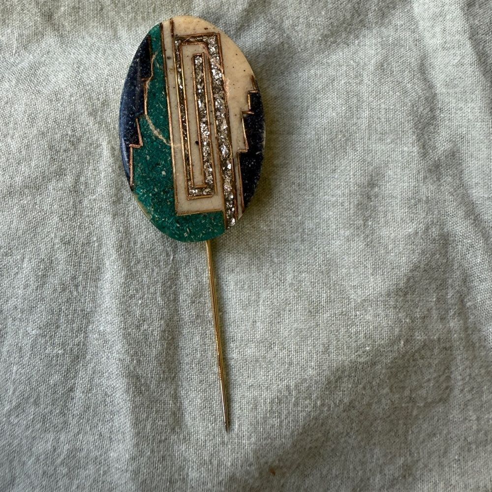 1980s Art Deco-style Jabot Pin featuring Abstract, Geometric Design